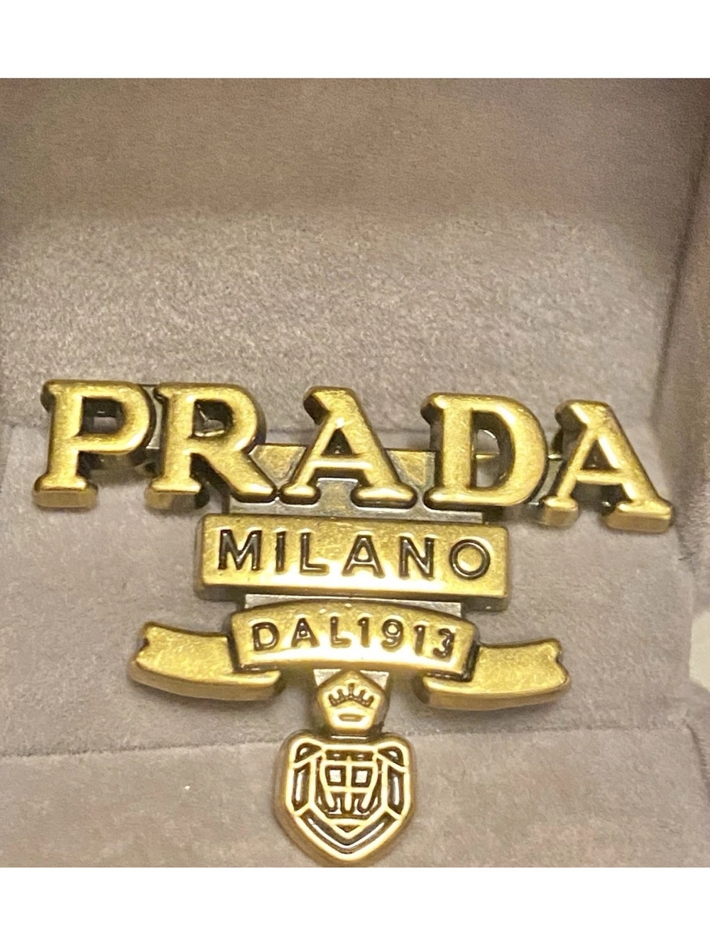 Prada Gold Logo Emblem pin brooch